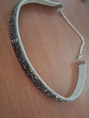 Crystal-Embellished Black Suede Choker Necklace